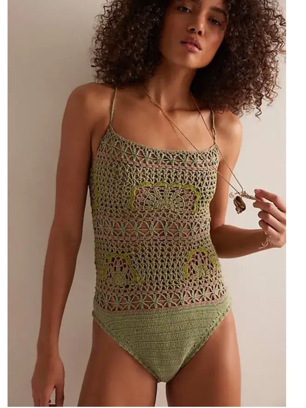 NWT Anthropologie Free People Bali Secrets Garden Bodysuit Green Onesie Sz Small